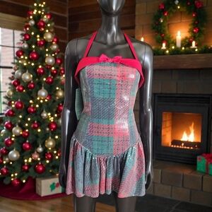 Strapless Plaid Dress with Bow Accent